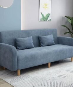 Comfynest Seats 3 Modern Small Solid Wood Frame Foam-Filled Sofa with Square Arm  Flannel Upholstery, Space-Saving, Cushion Back (150 x 65 x 75 cm) (Blue)