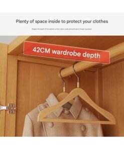 NKX Rattan Panel Wooden Wardrobe 3 Door Freestanding Closet Organizer with Hanging Rod & Shelves Size 160ccm 90cm 42cm - Image 3