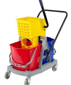 Double-Bucket Mop Trolley | Side-Press Wringer | 360-Degree Rotating Swivel Wheels | Heavy-Duty | Suitable For Restaurants, Offices, Commercial Use, Hotels, & Villas | 17 x 17 Liters