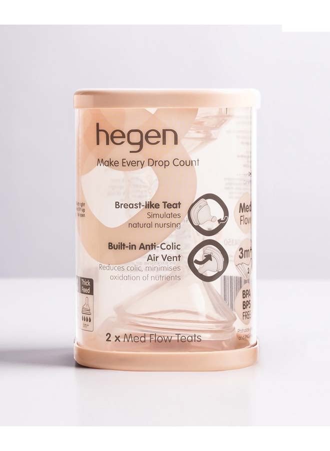 hegen Baby Bottle Teat, Medium Flow - Breast-Like for a Natural Latch & Anti-Colic Design with Asymmetrical Teat for upright feeding, , Soft Silicone, Pack of 2, 3 to 6 Months