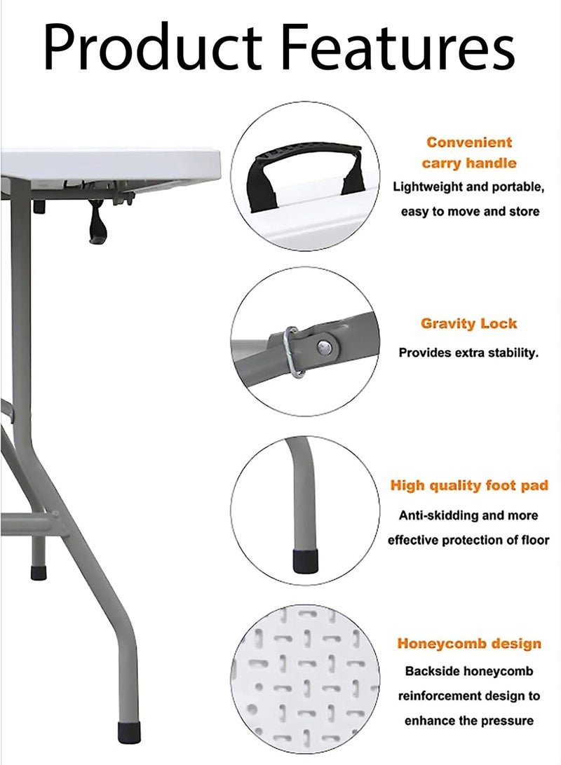 R.VIHAN Multipurpose Rectangle 152cm Centre Folding Camping Table Heavy-Duty Plastic Tabletop with Aluminium Frame Lightweight Foldable Desk Portable Collapsible Trestle For Indoor Computer Gaming Outdoor Picnics Hiking Fishing Barbecue Party Kitchen Home Bedroom Balcony Dining Living Room Garden Patio BBQ Tables Office Conference Rooms & Events School Classroom Student Study