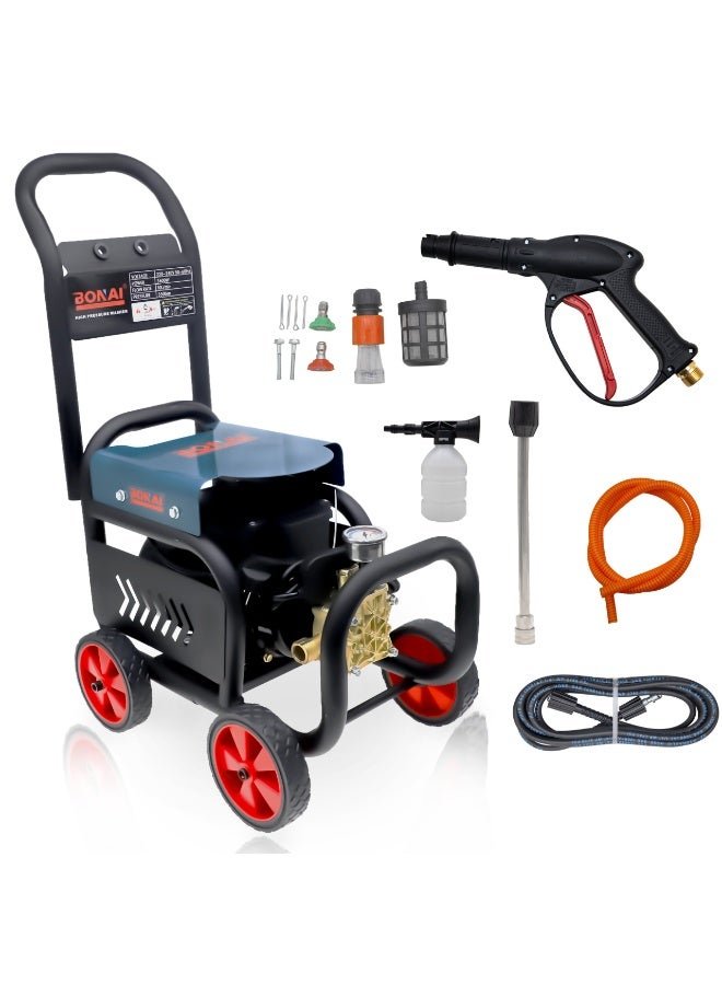 BONAI 3600W High Pressure Washer 350Bar with Heavy-Duty Trolley, High-Pressure Gun, Foam Bottle & Hose for Car Wash, Patio Cleaning, Driveway & Home Outdoor Power Cleaning-BN-HK109