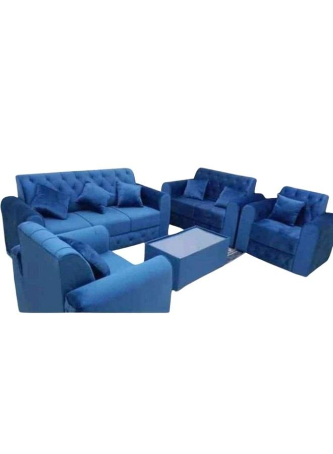 Maharat Al Bahar 7– Seater Sofa Set With Table &Pillow 1+1+2+3 Blue 190x80x80