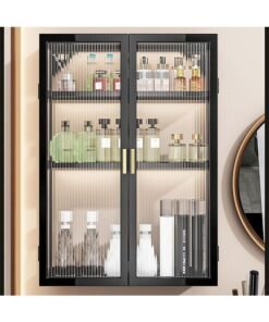 CityRiya-Long Bathroom Wall Cabinet Bathroom Cabinet Wall Mounted Medicine Cabinet with 3 Shelves Adjustable Kitchen Cupboard Organizer Storage Cabinet Space Saver Storage Cabinet Shelf for Bathroom Laundry Kitchen