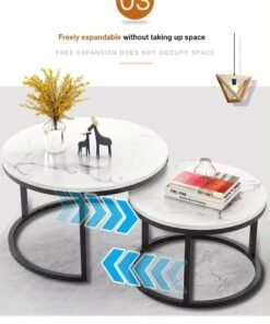 JOGAMS Nesting Coffee Table Round Center Table Set of 2 Modern Sofa Side Table Service Table with Metal Legs for Living Room Balcony and Corner - Image 4