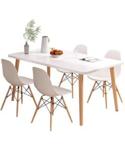 CityRiya-Long Dining Table, White Kitchen Table, Modern Breakfast Table Desk, Leisure Coffee Table for Living Room/Office/Meeting Room Kitchen Lounging Cafeterias, Rectangle Table 100cm