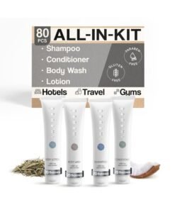 Terra Pure Infuse White Tea & Coconut Hotel Toiletries Bulk Set | 1-Shoppe Amenities Kit | 1oz Shampoo & Conditioner, Body Wash, Lotion | Travel Size | 80 Pieces
