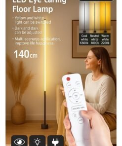 ARNOTEC 140cm LED Floor Lamp | 3-Color Dimmable Eye Protection Standing Lamp with Remote Control | Modern Atmosphere Light for Living Room, Bedroom & Study (UK Plug)