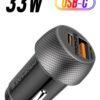 PROMATE USB-C Car Charger, Ultra-Compact Dual Port Adapter With Super-Fast 33W USB Type-C Power Delivery Port And High-Speed 18W Qualcomm QC 3.0 USB Port, For iPhone 14, iPad Air Black
