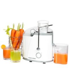BLACK+DECKER High-Speed Juice Extractor, 65mm XL Feed Chute, 1.3L Pulp Container, 350ml Juice Cup, BPA Free, Stainless Steel Filter, Easy Fruit and Vegetable Juicing, 1.3 L 400 W JE400-B5 White