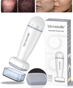 bio needle Derma Stamp 120 Needles Adjustable Pin Dial Derma Stamp Professional Microneedling Pen for Women and Men for Hair Growth Skin Care Beard Growth Stainless Steel Micro Needling Derma Stamp 0 to 2mm
