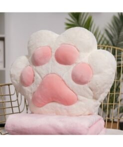 CityRiya-Long Travel Blanket and Pillow, 3 in 1 Cat Paw Blanket Pillow for Car, Plush Blanket + Cat Paw Throw Pillow + Hand Muff, Foldable Zipper Airplane Blankets Set, Soft Sofa Cushion Pillows (White)