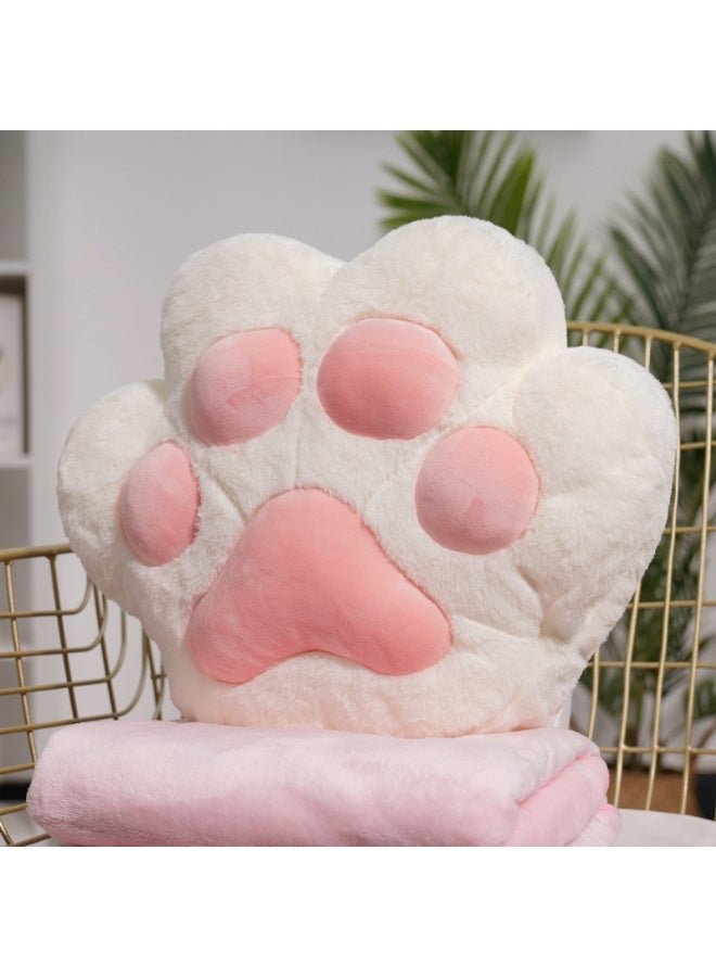 CityRiya-Long Travel Blanket and Pillow, 3 in 1 Cat Paw Blanket Pillow for Car, Plush Blanket + Cat Paw Throw Pillow + Hand Muff, Foldable Zipper Airplane Blankets Set, Soft Sofa Cushion Pillows (White)