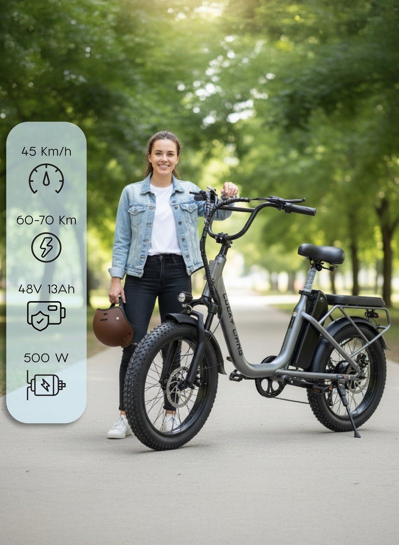Lucky Liang U03 Electric Bike for Adults – 500W (750W Max) Motor, 48V 13Ah Battery, 45KM/H Speed, 35–45KM Range, 20×3.0" Off-Road Tires, Carbon Steel Frame - Image 2