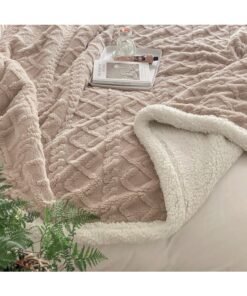 Fabienne Warm Jacquard Sherpa Blanket Super King Size 220x240cm Faux Fur Bed Blanket Flannel Fleece Reversible Blanket King/Double Size Warm and Plush Throw Blanket Light Coffee