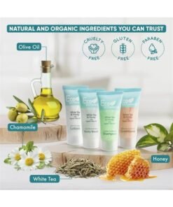 Terra Pure Eco Botanics 0.85 oz. Toiletries Set | 1-Shoppe All-In-Kit Amenities For Hotels, Airbnb & Rentals | Hotel Shampoo & Conditioner, Body Wash, Body Lotion | 80 Piece Travel Set
