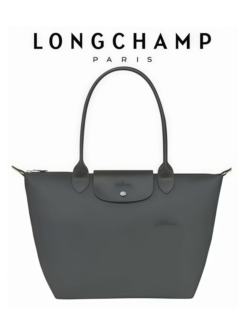 Longchamp Women's Classic Fashion Versatile Medium Handbag Shopping Bag Shoulder Bag Handbag Eco-friendly Graphite Gray
