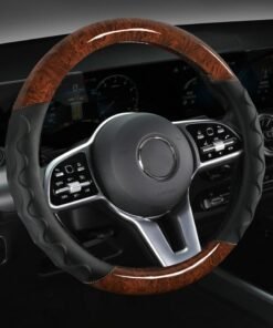 Motim Leather Car Steering Wheel Cover, Non Slip Breathable Car Steering Wheel Protector, Universal Fit for Most Car, Trucks, SUV, Universal 38cm/15 inches