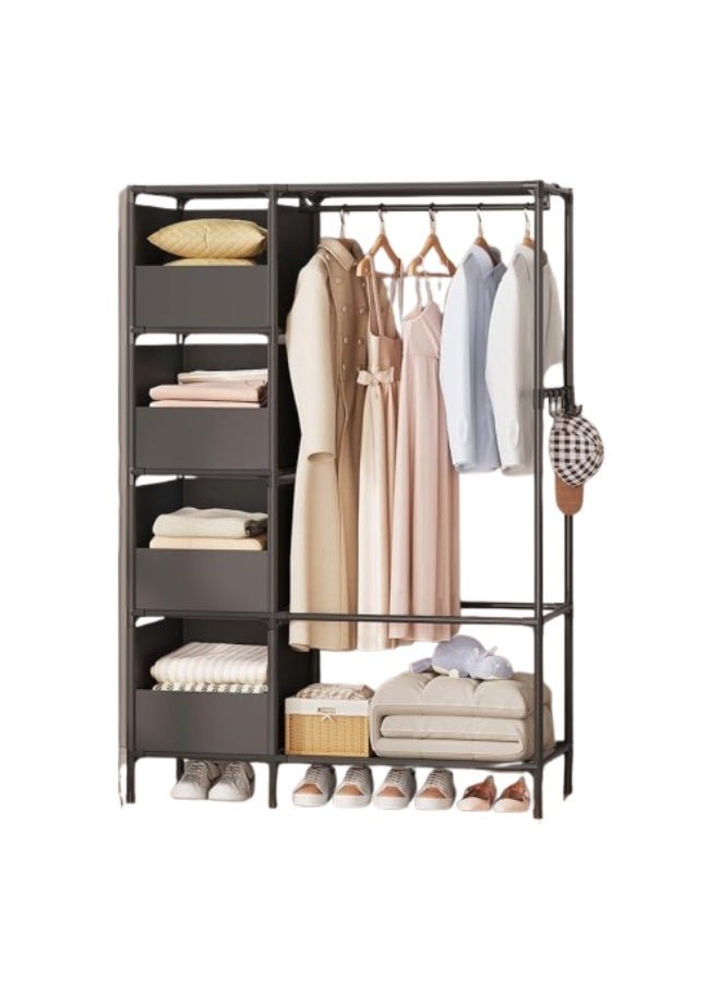 BLOOMING TIME Portable Wardrobe Storage Closet, 105x45x170cm, Black, with Storage Shelves, Clothes Rack, Shoe Organiser