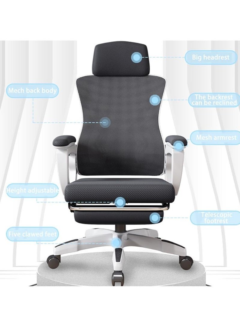 CityRiya-Long Office Chair Ergonomic Desk Chair Big and Tall Computer Desk Chairs Gaming Chair Executive Mesh Chair with Adjustable High Back Game Chair Computer PC Chai Chair for Home Office(z1-white) - Image 4