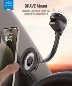 Brave MagSafe Magnetic Car Phone Holder N54H Strong Magnet, 360° Rotating Mount with Strong Suction Cup for Dashboard, Windshield & Center Console, Hands-Free Secure Car Mount Compatible with iPhone Air, iPhone 17/16/15/14/13/12, Samsung S25/S24/S23 Ultra & Most Android Phones – Black