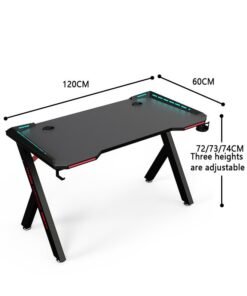Yolu Carbon Fibre Surface Gaming Desk with Led Lights,Large RGB Gaming Computer Desk with Cup Holder Headphone Hook