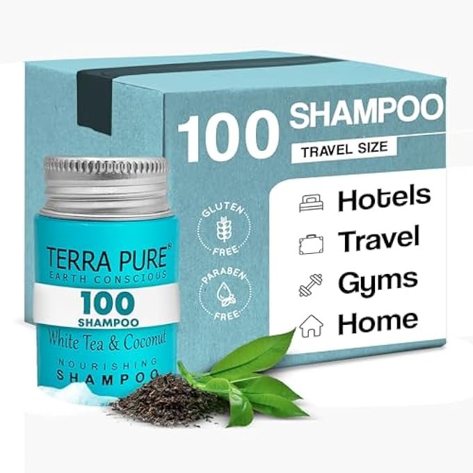 Terra Pure WHITE TEA & COCONUT SHAMPOO, TRAVEL SIZE HOTEL AMENITIES, 1 OZ. (CASE OF 100)