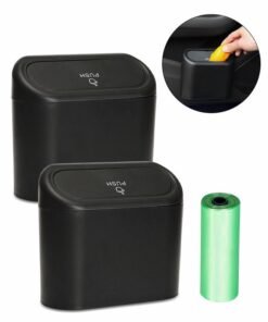 GROIC 2pcs Car Trash Can with Lid,Mini Auto Dustbin Garbage Organizer with Two Roll Plastic Trash Bag, Automotive Garbage Container Bin for Vehicle, Home, Office,Vehicle Accessories