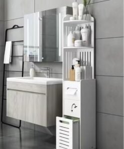 Kutis 1-Piece Bathroom Multifunction Storage Cabinet Shower Shampoo Shelf Soap Organizer Storage Rack White 20x20x120 Centimeter
