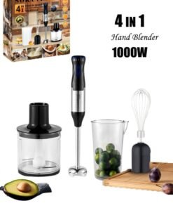 sokany Hand Blender/Mixer With Chopper and Whisk, Handheld 1000W Motor Electric Whisk Stainless Steel Whisk, Chopper Bowl, Measuring Beaker 4-IN-1, 5 Speed Stick Blender for Kitchen, Baby Food, SK-1711-4
