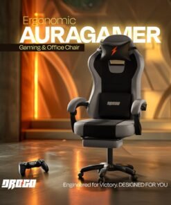 DROGO Aura Ergonomic Gaming Chair With Premium PU Leather Fabric, Linkage Armrest, Adjustable Neck & Lumbar Pillow | Video Game Chair | Computer Chair For Study | Office Chairs For Work From Home With Recline Black / Light Grey