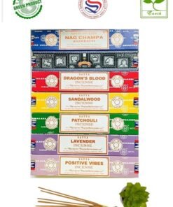 Satya Green Certified Incense Sticks Gift Set, Green Certified Incense Sticks, Pack of 7, Nag Champa, Dragon's Blood, Positive Vibes, Sandalwood, Patchouli & Lavender Scents