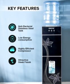 GEEPAS Top Loaded Water Dispenser With Refrigerator With Stainless Steel water Tank, Fast Cooling, 2 Tap- Hot & Cold, Child Safety Button, Cold Tank -2.8L Capacity, Hot Tank 1L Caacity GWD17023 Black & White