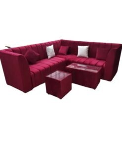 Maharat Al Bahar L Shape Velvat Sofa Set 5 Seaters with Cushion & Table Red 250X80X80
