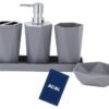 AC&L Bathroom Accessories Set, 5 Pcs Plastic Bathroom Counter Vanity Set, Liquid Soap Dispenser, Toothbrush Holder, Soap Dish, Q tips Tumbler, Vanity Tray, Modern Bathroom Decor Organizer (Grey)