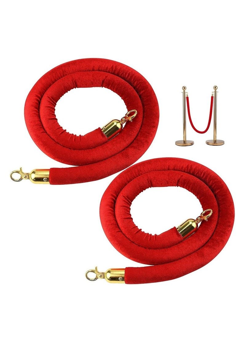 2 pcs Red Velvet Stanchion Rope Crowd Control Barriers Safety Velvet Rope with Polished Gold Hooks for Movie Theaters Grand Openings Hotels Carpet Events Party Supplies