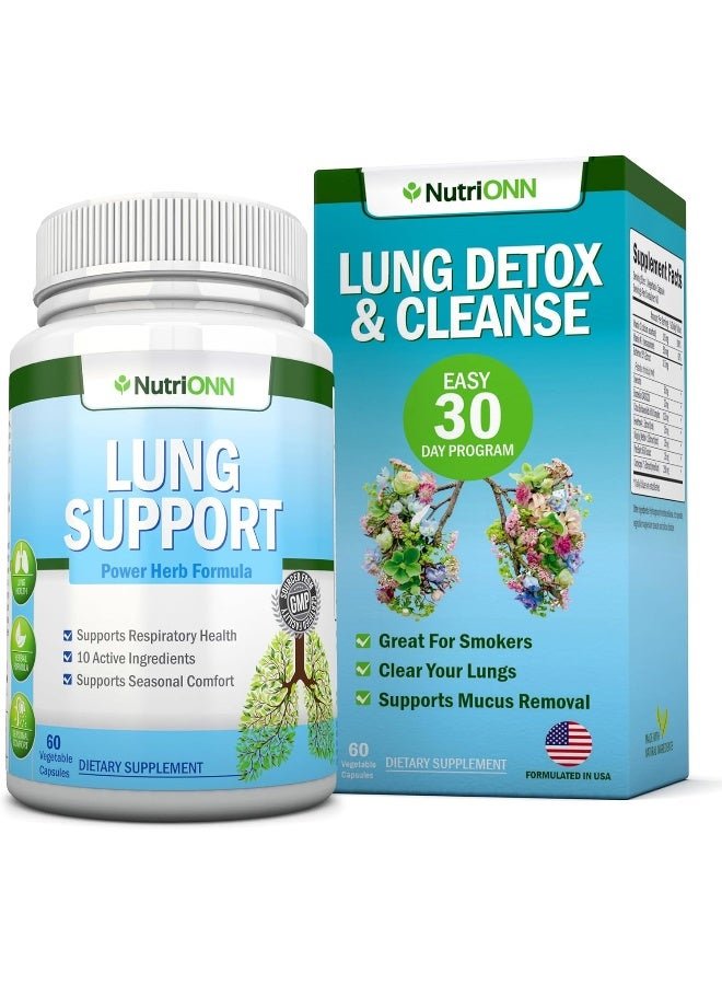 NutriONN Lung Cleanse - Powerful Lung Detox Program - 100% Vegetable Based - Great for Smokers - Supports Respiratory Health - Helps Reduce The Production of Mucus - Promotes Comfortable Breathing