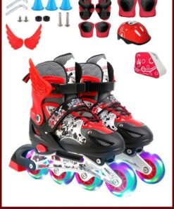 ZCM-HAPPY Adjustable Inline Skates Roller Skate Set with LED 4 Wheel Flashing Lights