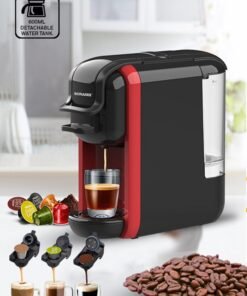 SONASHI 3 in 1 Multifunction Espresso Coffee Machine - with 600ML Detachable Water Tank | 3 Optional Adaptors and Auto Shut Off Options 600 ml 1450 W SCM-4969 Black/Red