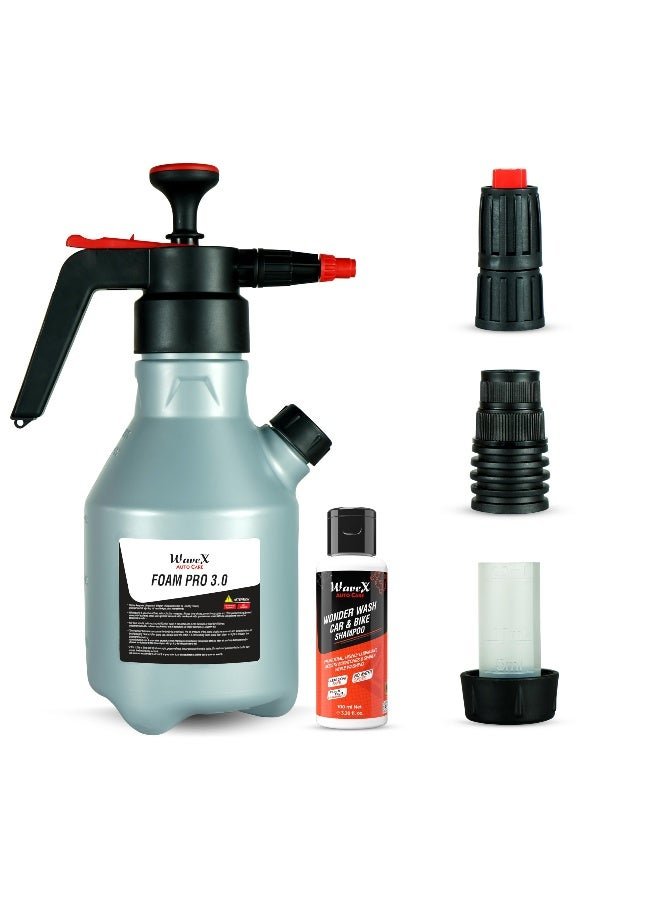 Wavex Foam Sprayer for Car Bike Foam Pro 30 with Additional Cap 3 Nozzles Free Shampoo Portable Car Wash No Electricity Required Generates Long Lasting Thick Foam Spray