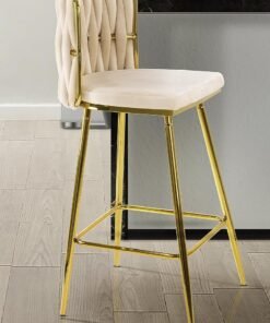 VANITY LIVING Viola High Bar Stool, 99cm, Velvet Upholstery with Gold Finish Legs, Elegant Bar Chair for Kitchen Island and Counter