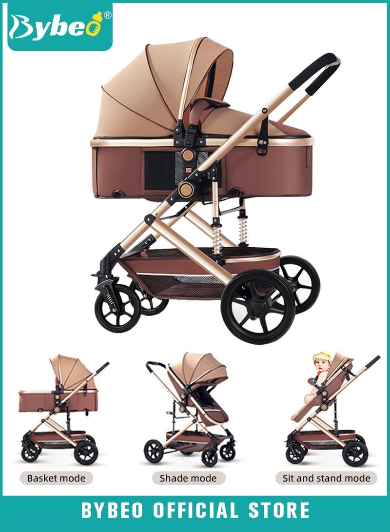 Bybeo 3-In-1 Lightweight Stroller,Multifunctional Travel Cabin,One-Hand Folding Baby Strollers for Newborn, Infant,Babies,Kids with Dinner Plate,Cooling Mat,Mosquito Net and Other Accessories