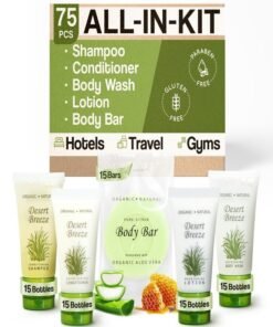 Terra Pure Desert Breeze Hotel Soaps & Toiletries Bulk Set | 1-Shoppe Amenities Kit | 1oz Shampoo & Conditioner, Body Wash, Lotion, Bar Soap | Travel Size | 75 Pieces