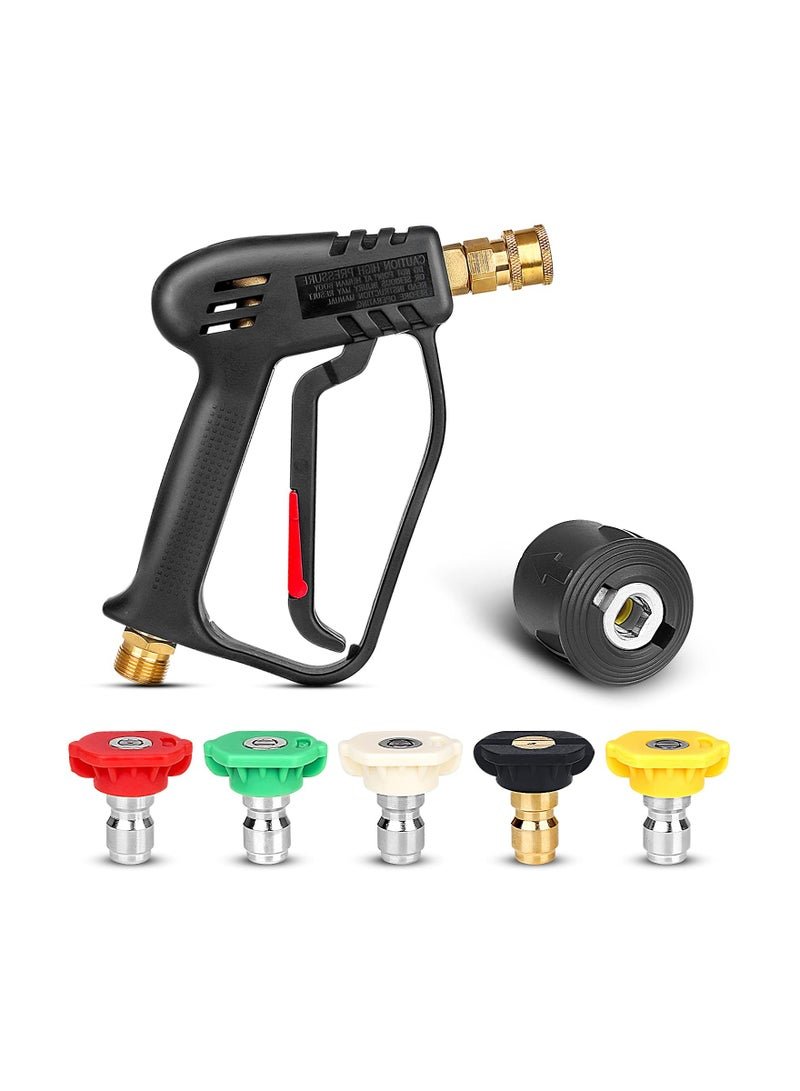 Barakah High Pressure Washer Gun with 5 Detachable Spray Nozzle Tip, High-Pressure Hose Quick Connect Connector, 1/4"" Quick Connector & Adapter M22-14mm for Car Washer Cleaning Tool Jet Washer