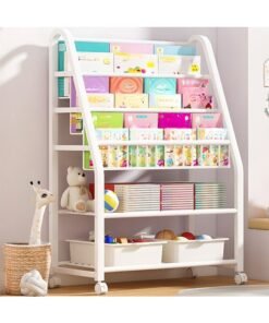 RollsTimi Kids Bookshelf Freestanding Bookcase for Children Room Toy Organizer Large Modern Minimalist White Stable Metel Bookstore Bedroom, Living, Library