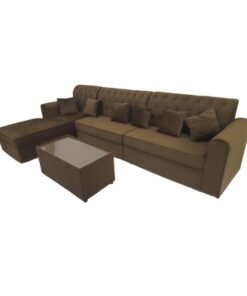 Maharat Al Bahar L Shape Velvat Sofa Set 6 Seaters With Cushion&Table Brown 300x80x80