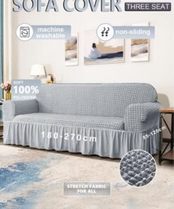 Arabest Sofa Cover, 1 Piece Universal Sofa Slipcover, Couch Cover Chair Furniture Protector Cover, Washable High Elastic Durable Seersucker Fabric with Skirt Country Style (light grey, Three Seats)