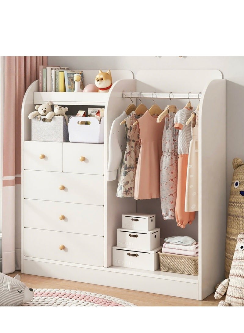 YY-Recheer Kids Wardrobe Wooden Storage Cabinet with Drawers, 125cm Height Kids Bedroom Furniture Closet for Dress up