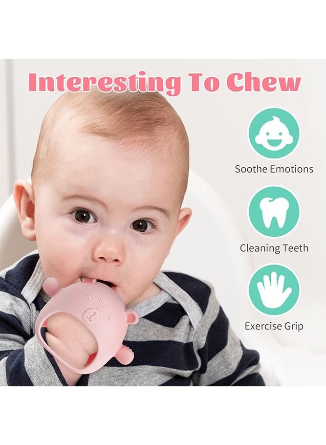 Bebiland Silicone Teething Mitten with Cute Bear Shape, BPA-Free and Anti-Drop Teether Toy for Baby Soothing Teething Pain Relief, Pink - Image 3