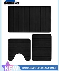 HomarKet Bathroom Rug Set Memory Foam Non Slip Extra Soft Absorbent Machine Washable and Dry Pedestal Mat Set for Bathroom Floor Black 3 Pieces